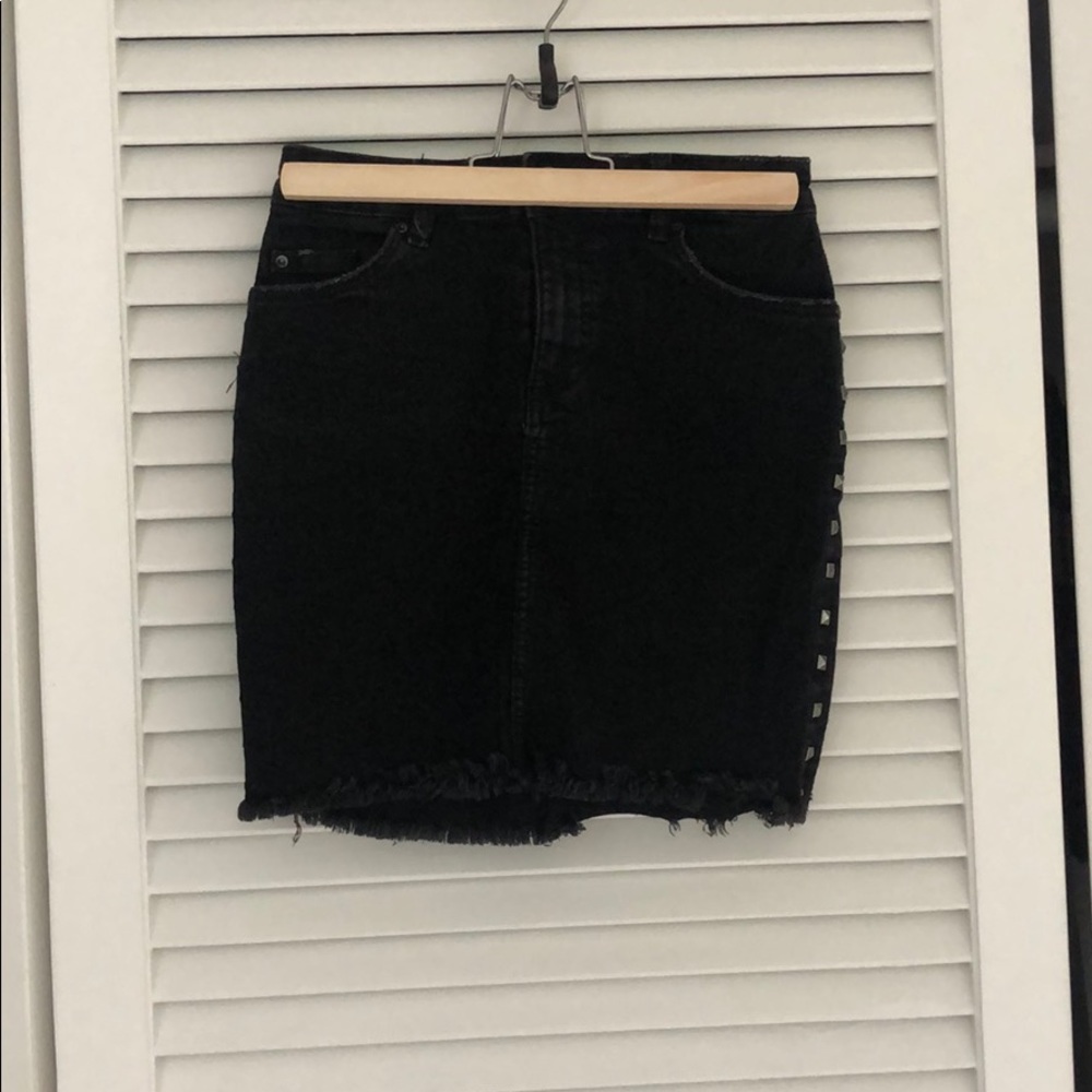 Studded black denim pencil skirt